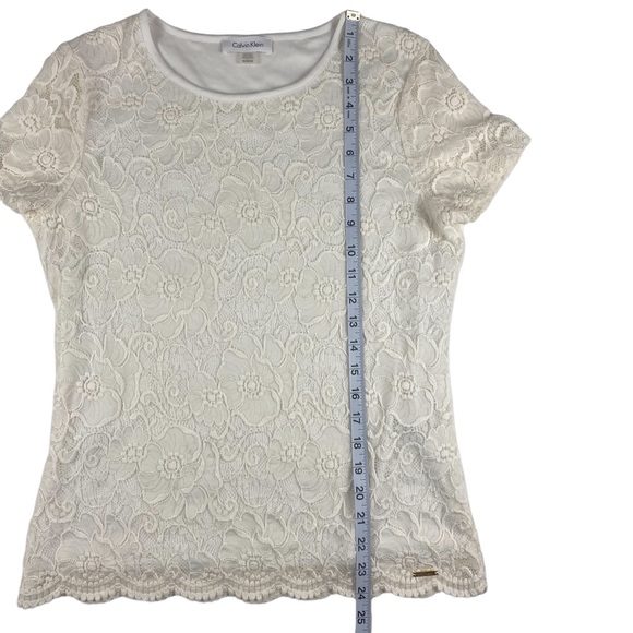 Calvin Klein Women’s Cream Lace Overlay Top Size M - Picture 9 of 10